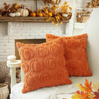 GEEORY Fall Pumpkins Soft Plush Pillow Covers, 16 x 16 Inch Set of 2, Fluffy Faux Fur Wool Decorative Farmhouse Cushion Case for Sofa Home Decoration Orange Pumpkin GC021-16