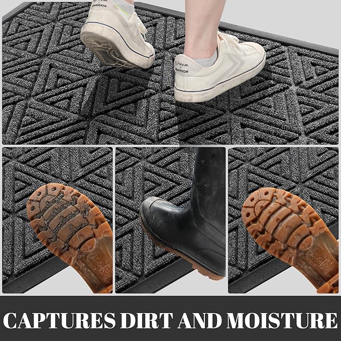 Yimobra Outdoor Mats for Front Door, Stops Mud & Dirt at Entrance, Fits Garage & Patio, All-Weather Waterproof Non Slip Outdoor Indoor Welcome Mat, 29.5x17 Mix Grey