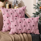 Christmas Pillow Covers 20x20 inch Set of 2 Pink Christmas Decorations Soft Plush Faux Fur Wool Xmas Tree Throw Pillow Cases Winter Holiday Decor for Sofa Living Room PT002E20