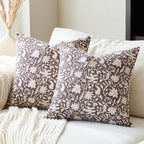 Floral Throw Pillow Covers 24x24 Farmhouse Block Print Pillow Covers Decorative Pillow Covers Couch Pillows for Living Room Vintage Accent Sofa Pillows Set of 2, Burgundy