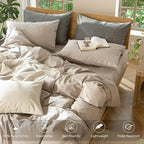 MooMee Bedding Duvet Cover Set 100% Washed Cotton Linen Like Textured Breathable Durable Soft Comfy (Heathered Taupe, Full 80"x90")
