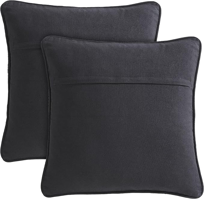 Boho Living Jada Premium Woven Design, Living Room Décor, Decorative Throw, (2) 18" x 18" Pillow Covers, Black 2 Count