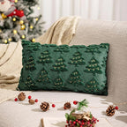 AQOTHES Christmas Tree Decorative Green Throw Pillow Covers 12x20 Set of 2, Faux Fur Farmhouse Throw Pillows Cushion Cases for Xmas Winter Holiday Home Decor