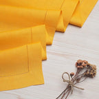 D'Moksha Homes Linen Sunflower Yellow Table Runner 48 Inches - Classic Hemstitch, 100% Pure Linen Coffee Table Runner 14 x 48 Inch Ideal for Dresser Tables - Fall, Autumn and Halloween