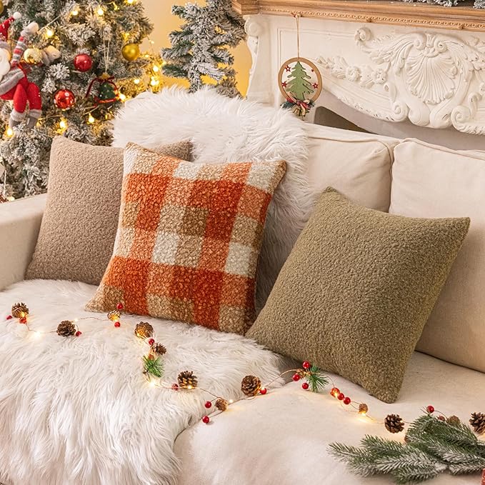 AQOTHES Sage Green Winter Throw Pillow Covers 12x20 Inch Set of 2, Boucle Faux Fur Pillow Covers,Cozy Fluffy Home Living Room Farmhouse Decor for Sofa Couch Bed
