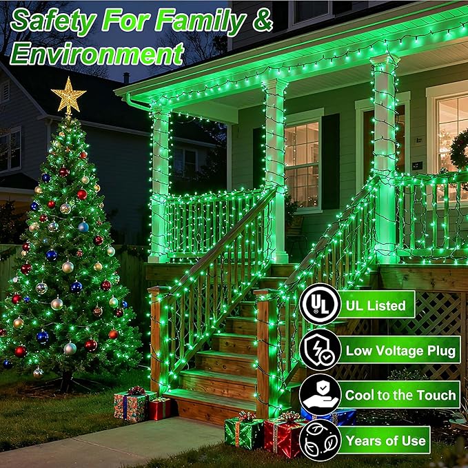 750 LED 240FT Christmas String Lights Outdoor, 12 Pro Modes and Timer Memory & Brightness, Plug in Outdoor Waterproof Clear Wire Twinkle Light for for Xmas Yard Tree Wedding Party Decor (Green)