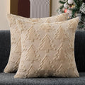 Christmas Pillow Covers 20x20 Set of 2 Beige Double Christmas Tree Decorations Pillow Covers Soft Plush Faux Fur Decor for Xmas Winter Holiday Home Bedroom Sofa Cushion Cases PT-016C20