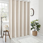 Extra Long Linen Shower Curtain 96 Length Natural Beige Tan Taupe Shower Curtain 96 Inch Country Boho Farmhouse Drapes for Bathroom Flax Cloth Drapes with Hooks, Greyish Beige, 72x96