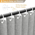 Jubilantex Folding Linen Shower Curtain for Bathroom Grey Waterproof Shower Curtain 1 Panel with 14 Metal Grommets and 1 Tie Back for Hotel,70"x70"
