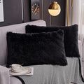 WERDIM Shaggy Fluffy Faux Fur Pillowcases 2 Pack Button Closure Velvet Pillow Shams King Size (Black, 20 X 36 Inches)