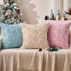 Christmas Pillow Covers 18x18 inch Set of 2 Soft Plush Faux Fur Christmas Decor Blue Xmax Tree Yellow Colored Lights Decoration Throw Pillow Case for Winter Holiday Sofa Living Room PT003F18