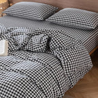 MooMee Gingham Duvet Cover Set 100% Washed Cotton Linen Like Textured Breathable Durable Soft Comfy Modern Checkered Design (Black White Gingham, Oversized Queen 98"x98")