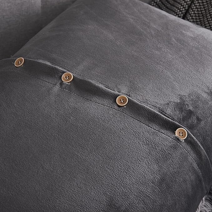 WERDIM Shaggy Fluffy Faux Fur Pillowcases 2 Pack Button Closure Velvet Pillow Shams Standard/Queen Size (Tie Dye Dark Grey, 20 X 26 Inches)