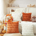 GEEORY Fall Pumpkins Soft Plush Pillow Covers, 16 x 16 Inch Set of 2, Fluffy Faux Fur Wool Decorative Farmhouse Cushion Case for Sofa Home Decoration Orange GC018-16