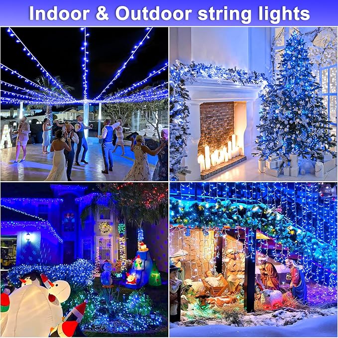 250 LED Blue Christmas Lights Outdoor 82ft Clear Wire Blue String Lights 8 Modes Clear Wire, Plug in Waterproof Twinkle Fairy String Light for Indoor Christmas Tree Bedroom Decorations