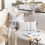 BlissBlush Decorative Lumbar Throw Pillow Cover 12x20 Gray Rectangular Boho Accent Pillowcase Neutral White Farmhouse Cushion for Couch Sofa Bedroom Living Home Décor (Cover ONLY, Pack of 1)
