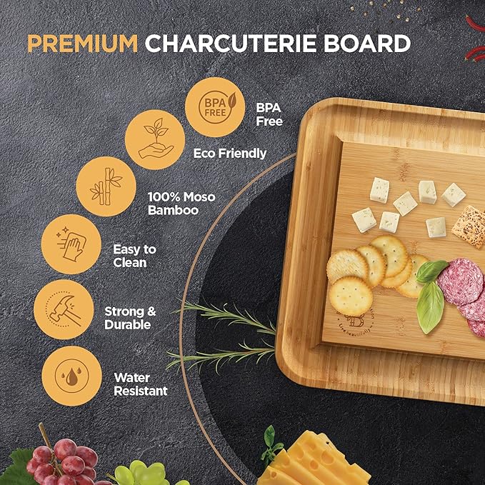 Charcuterie Board Gift Set - Bamboo Cheese Board and Knife Set - Housewarming Gifts for New Home, Wedding Gifts for Couples 2025, Bridal Shower Gifts, Birthday Gifts for Women