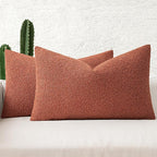 MIULEE 12x20 Inch Decorative Lumbar Throw Pillows for Bed Set of 2 Textured Boucle Neutral Winter Throw Pillow Covers Burnt Orange Accent Solid Pillowcases Sofa Livingroom Home Decor