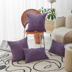 Home Brilliant Purple Pillow Covers Decorative Throw Pillows Striped Corduroy Velvet Large Euro Sham Couch Throw Pillow Cover for Bed, 24x24 inch, Eggplant