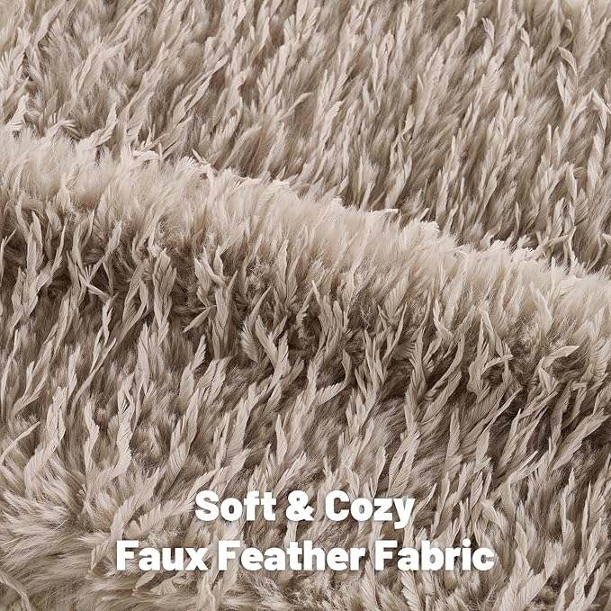 FUTEI Khaki Decorative Throw Pillow Covers 20x20 Inch Set of 2,Soft Fluffy Faux Feather Texture Cushion Cases,Modern Home Luxury Decor for Couch Bed Living Room