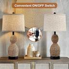 26.5" Rattan Table Lamp Boho Table Lamps Set of 2 for Living Room, Bedside Lamps for Nightstand, Rattan Lamp for Bedroom, Farmhouse Table Lamps for Boho Decor, End Table