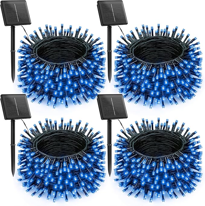 Brightown 4 Pack Solar Christmas Lights Outdoor, Total 184FT 480 LED Solar String Lights Outdoor Waterproof Green Wire with 8 Modes, Solar Fairy Light for Garden Yard Patio Party Decors, Blue