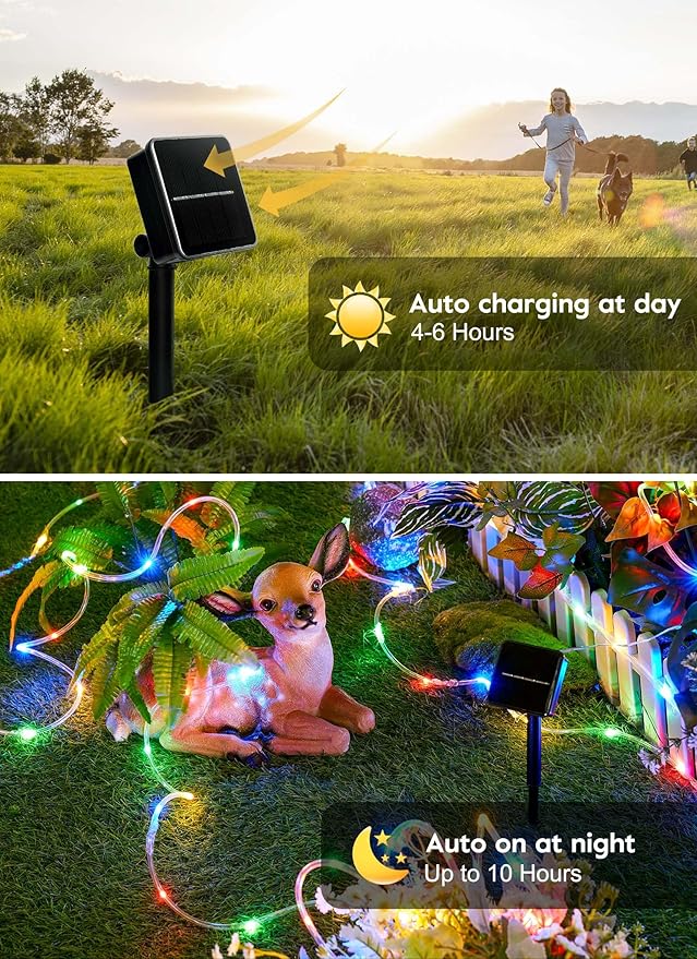 Brightown Solar String Lights Outdoor 2 Pack 72 Feet 200 LED Waterproof Solar Powered String Lights with 8 Lighting Modes, Waterproof Solar Rope Lights for Outside Christmas Party, Multicolor