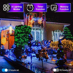 300LED Christmas Lights Indoor Outdoor Use Green Wire, 8 Lighting Modes 100FT Christmas Tree Lights with Timer & Memory, IP44 Waterproof for Tree Xmas Patio Yard Fence Balcony Garden Decor Blue