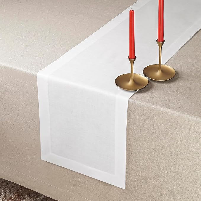 D'Moksha Homes Linen White Table Runner 132 Inches Long - 100% Pure Linen Extra Long Table Runner 14 x 132 Inch for Fall, Autumn and Halloween - Machine Washable