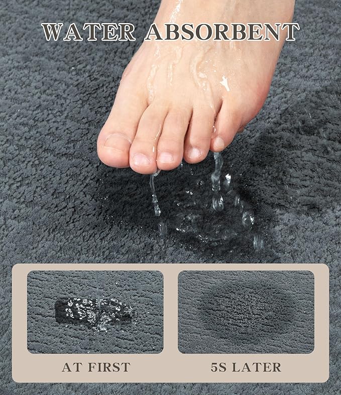 chakme Bathroom Rugs Mat U-Shaped 24x17, Ultra Thin Non Slip Bath Mat Small Quick Dry Absorbent Bath Mat for Bathroom Floor, (Light Blue, U-24"x17")