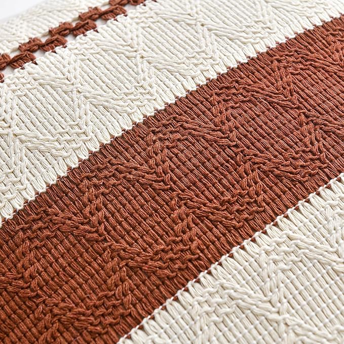Fancy Homi Set of 2 Rust Boho Lumbar Decorative Throw Pillow Cover 12x20 Inch for Couch Bed Sofa, Aesthetic Modern Organic Fall Room Decor, Soft Cotton Cute Terracotta Farmhouse Cushion Case