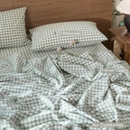 MooMee Gingham Duvet Cover Set 100% Washed Cotton Linen Like Textured Breathable Durable Soft Comfy Modern Checkered Design (Sage Green Gingham, Twin 68"x90")