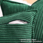 decorUhome Christmas Corduroy Green Throw Pillow Covers 16x16 Set of 2 Decorative Soft Boho Farmhouse Euro Couch Pillow Covers for Living Room Bed Sofa Broadside Striped Pillow Cases