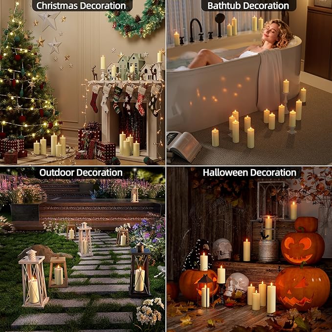 Outdoor Candles with Timer Waterproof: Set of 8 2.2''×4'' 5'' 6'' 7'' Flameless LED Pillar Candles with Remote Battery Candles Flicking Ivory for Fireplace Halloween Patio Centerpieces