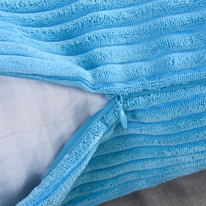 Home Brilliant Decorative Pillow Cover Light Blue Soft Velvet Corduroy Striped Set of 2 Square Throw Pillow Covers for Couch, 18 x 18 inch, Teal