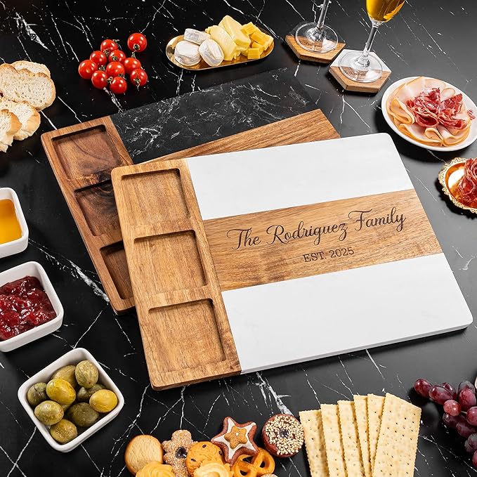 Personalized Charcuterie Boards - Custom Engraved Wooden Marble Charcuterie Cheese Board with Name - House Warming Gifts New Home, Bridal Shower, Wedding, Birthday Gifts