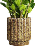 Ceramic Planter - 7.6 Inch Ceramic Plant Pots Indoor, Round Flower Pots with Drainage Hole, Fluted Decorative Outdoor Planters, Office Home Decor, Plant Lover Gifts, Yellow