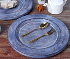 CLEENTABLE Assorted Set of 2 Wooden Charger Plates - 13" Round Farmhouse Wood Plates - Decorative Dinner Plates for Table Setting, Serving Tray, Appetizers, or Home Décor (Blue Green)