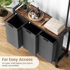 IDEALHOUSE Laundry Sorter, Rolling Laundry Hamper with Hanging Rack, Laundry Hamper 3-Section with Wheels, Hampers for Laundry, Laundry Basket Organizer for Laundry Room, Rustic Brown