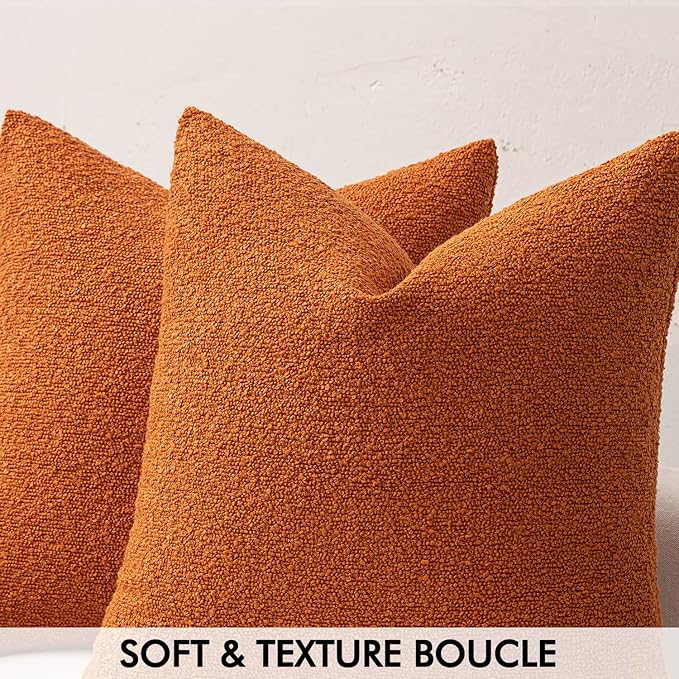MIULEE Fall 12x20 Inch Textured Boucle Throw Pillow Cover Orange Accent Solid Lumbar Pillow Case Decorative Soft Pack of 1 Halloween Thanksgiving Couch Cushion Chair Sofa Bedroom Livingroom Home Decor