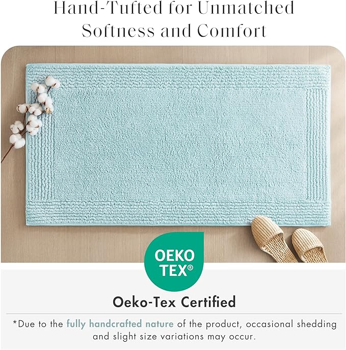 Madison Park Splendor Reversible 100% Cotton Tufted Bathroom Rug-3000 GSM Hotel Quality Luxurious Plush Medium Pile Bath Mat Absorbent, Quick Dry, Shower Room Décor, 24x60 Blue