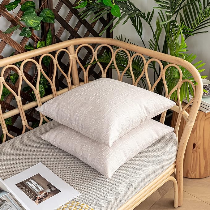 Kevin Textile Pack of 2 Outdoor Waterproof Pillow Covers Checkered Decorative Cushions Sham Throw Pillowcases Shell for Patio Tent Garden Couch Bed Sofa 22x22 Inch Light Beige
