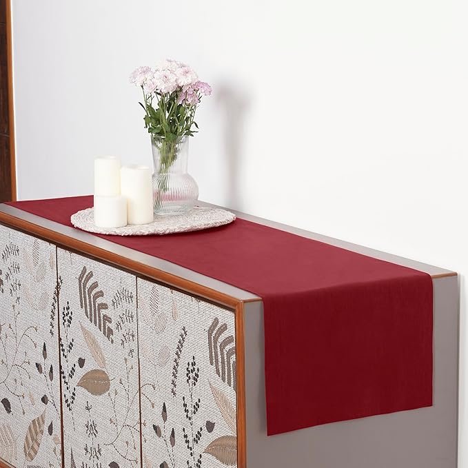 D'Moksha Homes Linen Red Table Runner 90 Inches Long - 100% Pure Linen 14 x 90 Inch Table Runner for Dining, Fall, Autumn and Halloween - Machine Washable