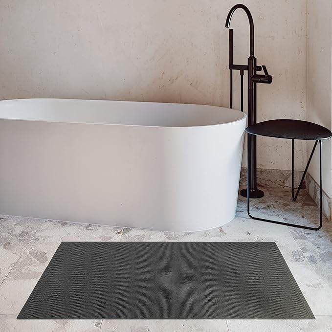 Cotton Paradise 100% Cotton Non Slip Bath Mats for Bathroom, 20x34 inch Soft Absorbent Quick Dry Machine Washable Floor Bath Mat, Dark Gray