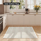 Bedding Craft Jute Cotton Stripe Area Rug for Living Room 24x36 Inch - Natural Ivory - Machine Washable 2x3 Feet Rugs - 70% Jute and 30% Cotton