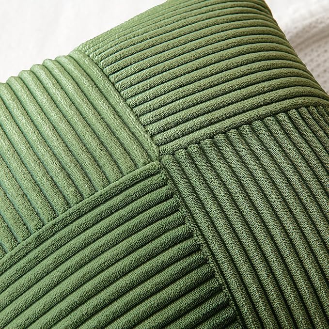 MIULEE Moss Green Corduroy Pillow Covers Pack of 2 Boho Decorative Spliced Throw Pillow Covers Soft Solid Couch Pillowcases Cross Patchwork Textured Cushion Covers for Living Room Bed Sofa 16x16 inch