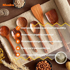 Riveira's 6-Piece Dark Brown Wooden Spoons for Cooking - Elegant Kitchen Essentials/Kitchen Utensils Set for Every Culinary Need Spatula