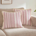 Decorative Pillow Covers Set of 2, Boho Farmhouse Couch Throw Pillows with Tassels, Textured Small Dot Pattern Cushion Cases for Sofa Living Room Home Decor (Red, 18" x 18" (Pack of 2))