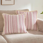 Decorative Pillow Covers Set of 2, Boho Farmhouse Couch Throw Pillows with Tassels, Textured Small Dot Pattern Cushion Cases for Sofa Living Room Home Decor (Red, 18" x 18" (Pack of 2))