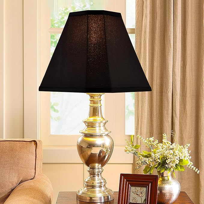 GO&SO Bell Lamp Shades Set of 1 Black Scalloped Lamp Shade, Replacement Lamp Shade For Floor & Table Lamp Shade, 6.5"Top x 13"Bottom x 11.2"Slant Height x 10.5''Vertical Height(Spider), Easy Assembly